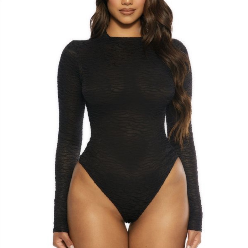 NW black stretched lace bodysuit